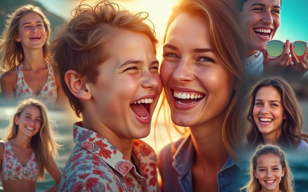 A vibrant and captivating photography collage showcasing joyous moments and artistic portraits, symbolizing the exciting Svetlina Image Studio contest.